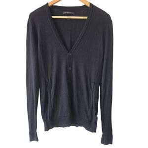 John Varvatos Luxe Black Silk Linen Womens Button-Up  V-neck Cardigan SZ S